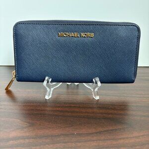 Michael Kors Jet Set Zip Around Continental Wallet Navy
